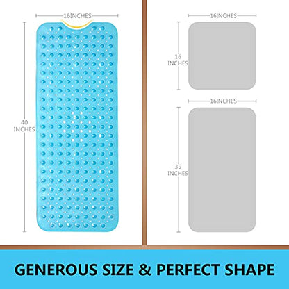 Upgrade Baby Bath Mat Non Slip Extra Long Bathtub Mat for Kids 40 X 16 Inch - Eco Friendly Bath Tub Mat with 200 Big Suction Cups,Machine Washable Shower Mat,Blue - color: Blue