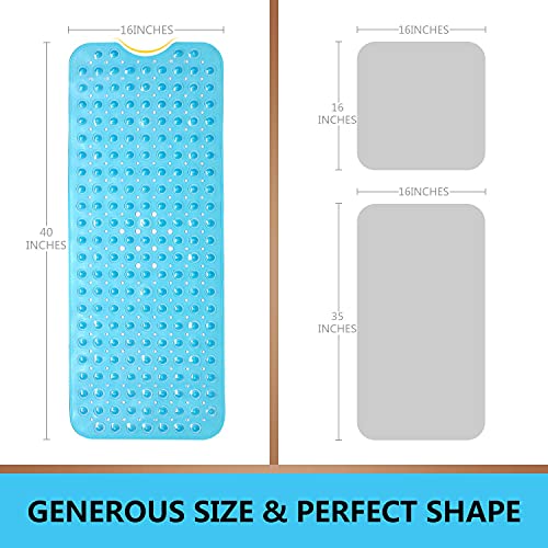Upgrade Baby Bath Mat Non Slip Extra Long Bathtub Mat for Kids 40 X 16 Inch - Eco Friendly Bath Tub Mat with 200 Big Suction Cups,Machine Washable Shower Mat,Blue - color: Blue