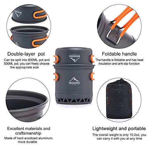 widesea Camping Cookware Outdoor Pot Pan Cooking Equipment Heat Exchange Design for Hiking Backpacking Travel - style: For 1 Person
