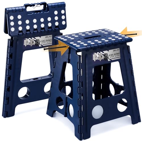 Delxo 16 Inch Folding Step Stool,Foldable Stool for Adults,Portable Collapsible Plastic Stepstool,Non Slip Folding Stools for Kitchen Bathroom Bedroom Up to 400LBS,(Royal Blue 1PC) - color: Royal Blue, size: 16 Inch