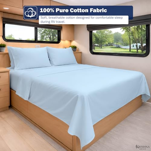 KRISHNA Twin Size 4 Piece Egyptian Cotton Sheet Set, Luxury Hotel Quality Light Blue Solid Bed Sheets, Soft Breathable Cooling Bedding, 6-10 Inch Deep Pocket Fitted Sheet - color: Light Blue Solid, size: Twin : 39" x 75"