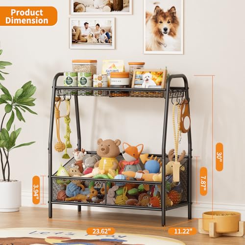 Lomivra Full Metal Dog Toy Basket, 23.6"x11.2"x7.9" Large Dogs Toy Bin with Storage Organizer, Chew-Resistant Toy Box for Dog Stuff Accessories, Pet Toy Storage Holder for Cat Dogs Essential Supplies