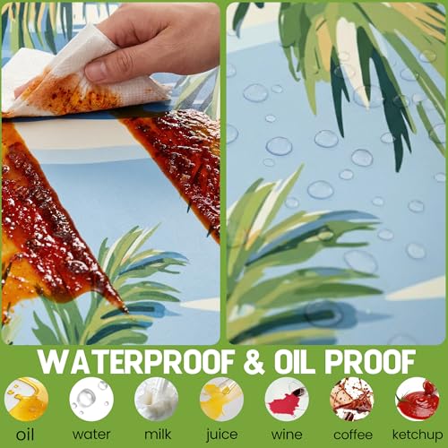 Picnic Table Cover with Bench Covers Waterproof Elastic Rectangle Reusable Folding Tablecloth Manteles Mantelería Camping Essentials Rv Car Travel Supplies Table Cloth Outdoor Road Trip Camper Gifts - color: Blue Green Coconut Tree, size: 72in