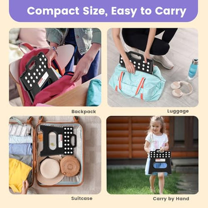 HBTower Folding Step Stool 9 Inch - Holds 600 lb, Non-Slip Surface & Carry Handle - Sturdy Step Stool for Kids, Toddlers & Adults - Compact Foldable Foot Stool for Kitchen, Bathroom, Bedroom, Outdoor - color: Black