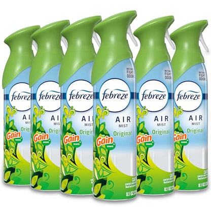 Febreze Air Mist, Air Freshener Spray, Odor Fighting Room Spray, Deodorizer for Home Bathroom Kitchen Office Apartment Dorm Room Classroom, Gain Original Scent, 8.1oz (Pack of 6) - style: Gain Original