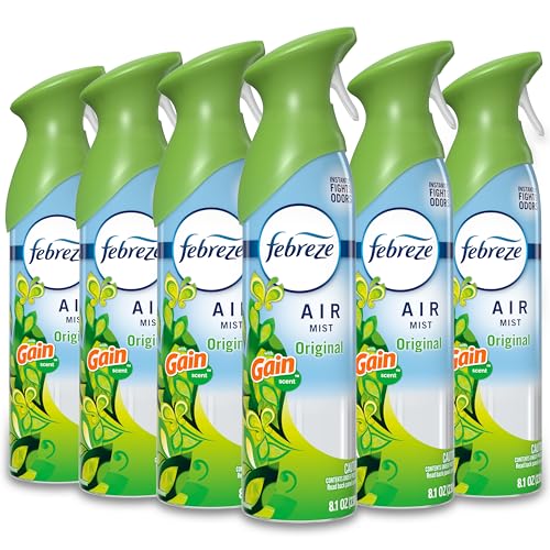 Febreze Air Mist, Air Freshener Spray, Odor Fighting Room Spray, Deodorizer for Home Bathroom Kitchen Office Apartment Dorm Room Classroom, Gain Original Scent, 8.1oz (Pack of 6) - style: Gain Original