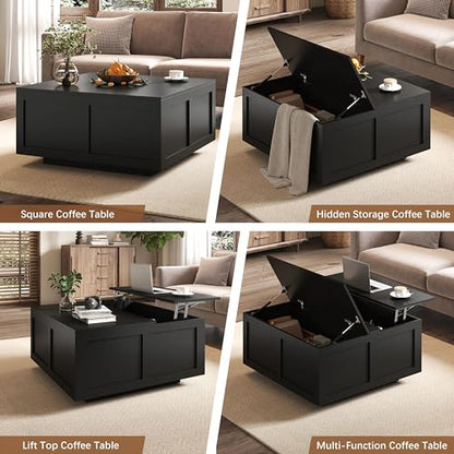 HedoAjim Lift Top Coffee Table with Storage, 31.5" Square Black Coffee Table with Large Hidden Storage, Wood Living Room Table Center Table for Living Room Dining Reception Room - color: Black