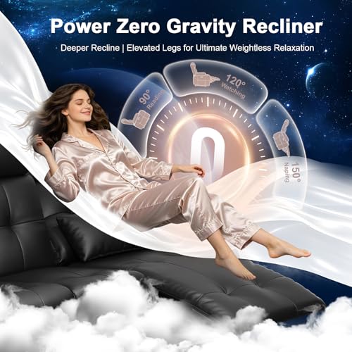 Power RV Loveseat Recliner Sofa, Reclining Loveseats Couch for RV Furniture, Home Theater Seating with Heat Massage, Flip Backrest, USB, Cup Holders, 150° Wall Hugger RV Recliners Sleeper Sofas - color: Flip Back Black, size: Loveseat-G1-Power