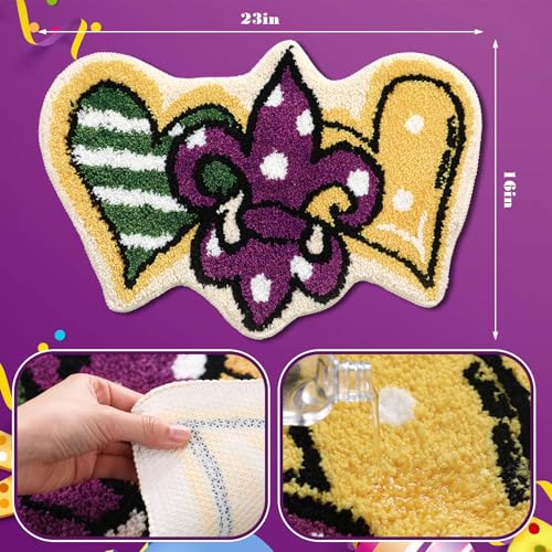 Drydiet Bathroom Rug Cute Purple Green Gold Door Mat Bath Mat Fleur-de-lis Flower Shape Shower Purple Green Gold Bathroom Decoration Rug Non Slip Washable - style: Mardi Gras