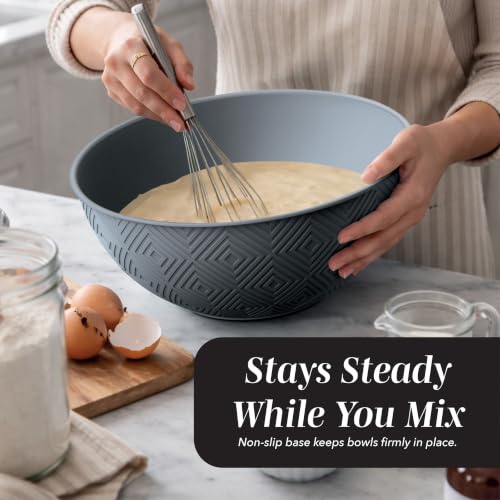 COOK WITH COLOR Mixing Bowls with Lids - 12 Piece Plastic Nesting Bowls Set includes 6 Prep Bowls and 6 Lids, Microwave Safe Mixing Bowl Set, Grey Rhombus - color: Grey Rhombus