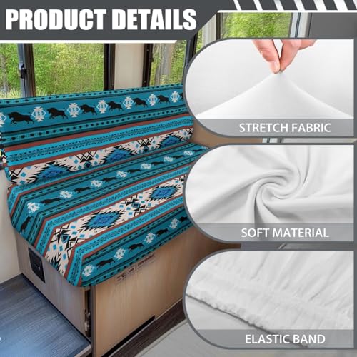 RV Dinette Cushions Covers Blue Aztec Bear Print Soft Camper Seat Dinette Booth Camper Cushion Covers Sofa Slipcovers Accessories for Travel Trailer Couch - color: Blue Aztec Bear