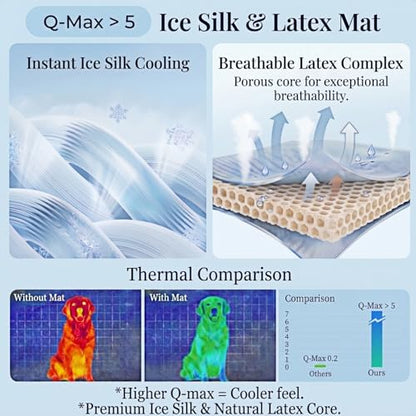 [28" x 20"] Dog Cooling Mat with Detachable Bunny Pillow, Ice Silk Pet Cooling Pad for Medium Large Dogs, Washable & Portable Dog Bed for Summer, Blue. - size: L