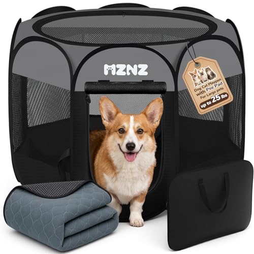 Dog Cat Playpen with Pee Pad, Portable Puppy Pet Crate Indoors for Small/Medium Dogs Cats Rabbits, Foldable Dog Cage Enclosure for Outdoor, Pop Up Dogs Tent Kennel with Carrying Case, Dark Grey - color: Dark Grey, size: Medium with Pee Pad (36"L x 36"W x
