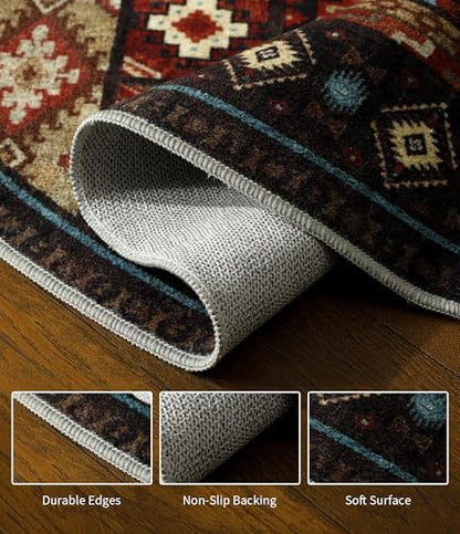 YIHOUSE Southwestern Round Rug 4ft, Low Pile Soft Circle Rug with Non-Slip Backing, Western Rustic Washable Rugs for Living Room, Bedroom - color: Bear, size: 4' (Round)