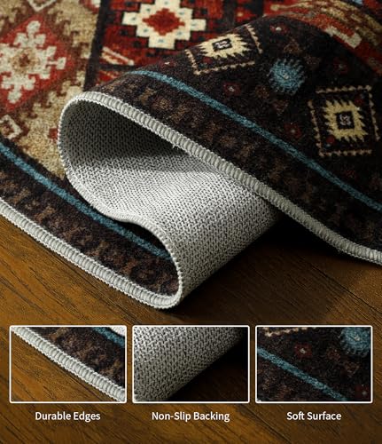 YIHOUSE Southwestern Round Rug 6ft, Low Pile Soft Circle Area Rug with Non-Slip Backing, Western Rustic Washable Rugs for Living Room, Bedroom - color: Bear, size: 6' (Round)