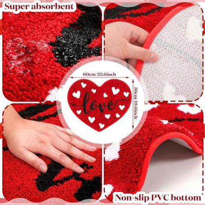 Drydiet Valentine's Day Bathroom Rug Cute Valentines Door Mat Bath Mat Love Shape Shower Bathroom Decoration Heart Rug Non Slip Washable - style: Heart