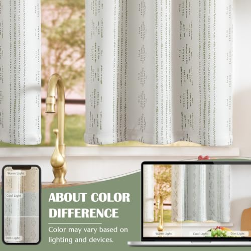 jinchan 95% Blackout Boho Kitchen Curtains 24 Inches Cafe Tier Curtains Bohemian Small Drapes for Bedroom RV Basement Half Window Room Darkening Thermal Insulated 2 Panels Geen on Beige - color: 95% Blackout | Green on Beige, size: 25"W x 24"L (Pack of 2)