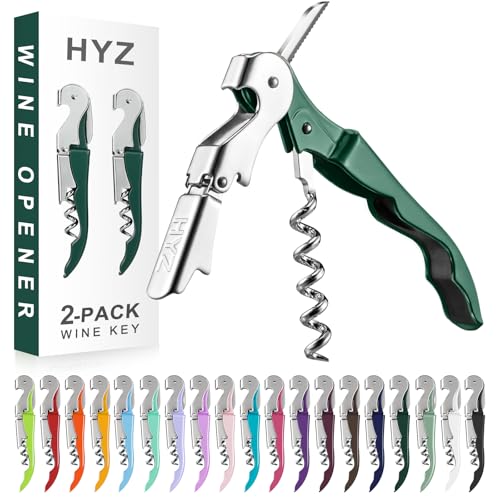 HYZ 2-Pack Wine Opener Waiter Corkscrew, Professional Wine Key for Servers, Bartender with Foil Cutter, Manual Wine Bottle Opener Double Hinged (Dark Green) - color: Dark Green