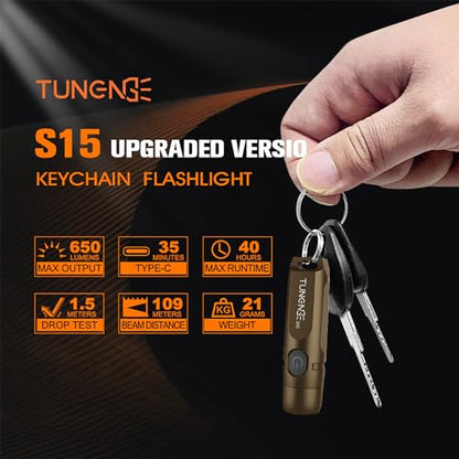 S15 Keychain Flashlight- Super Bright 650 High Lumens,UCB C Rechargeable EDC Pocket Flashlight,Mini Flashlight-Light with Magnetic Suitable for Hiking, Emergency (Brown) - color: Brown