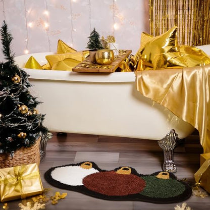 Drydiet Christmas Ball Bathroom Rug Cute Xmas Door Mat Christmas Ball Bath Mat Brown Green White Shower Bathroom Decoration Rug Non Slip Washable - style: Christmas Ball