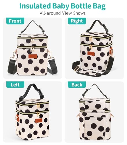 PIIOSER Breastmilk Cooler Bag with Ice Pack, Fits 6 Baby Bottles Up to 9 Oz, Stylish Baby Cooler Travel Bags with Shoulder Strap, Double Layer & Leakproof for Nursing & Working Moms, Black Polka Dots - color: Black Polka Dots
