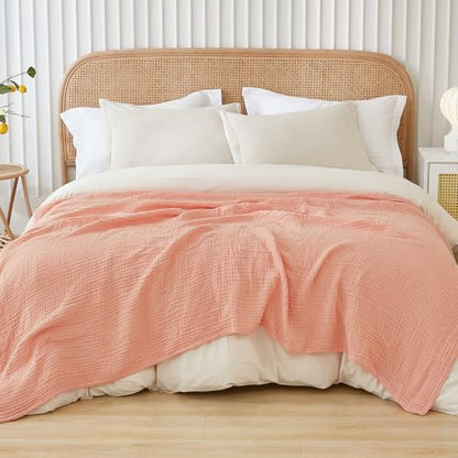 EMME Cotton Throw Blanket for Couch Soft Muslin Blankets 50"x60" Lightweight Breathable Blanket All Season Gauze Blanket, Pink - color: Pink, size: Throw (50" X 60")
