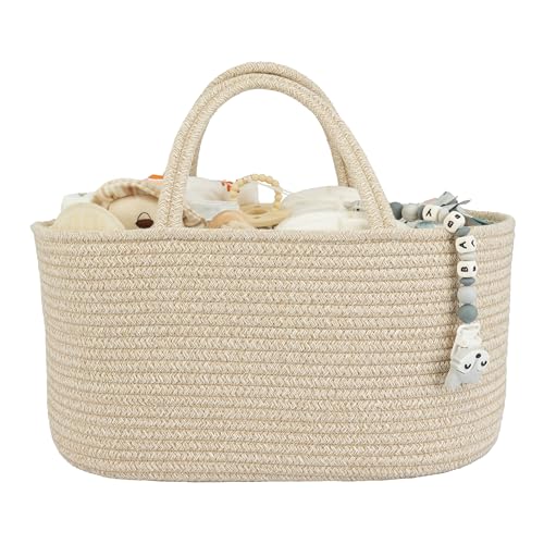 XUANGUO Large Baby Diaper Caddy Organizer for Girl Boy Rope Nursery Storage Bin Basket Portable Holder Tote Bag for Changing Table Car Travel Baby Shower Gifts Oatmeal - color: oatmeal, size: Large