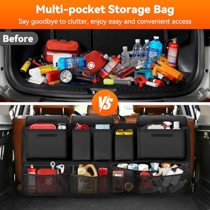 Trunk Organizer for SUV, 43" x 19" Large Capacity Car Organizers and Storage, Backseat Hanging Storage Bag with 10 Pockets, Adjustable & Waterproof Car Interior Accessories for SUV Truck MPV