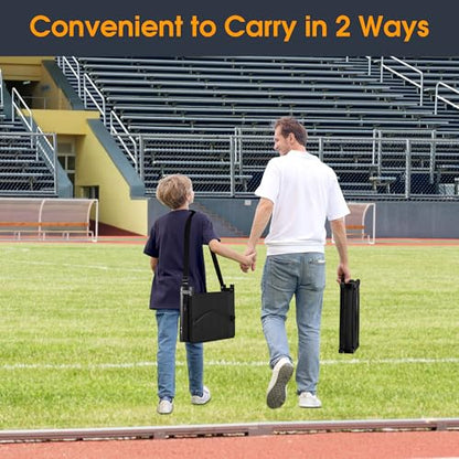 Stadium Seat for Bleachers with Back Support, Portable Bleacher Seat with Wide Comfy Padded Cushion, Metal Hook, Folding Stadium Chair with Shoulder Strap, Carry Handle, Cup Holder, Black - color: Black