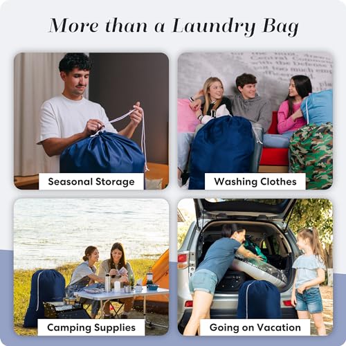 Handy Laundry Nylon XL - Large Capacity with Locking Drawstring, Machine Washable, Fits Laundry Baskets or Hampers, Holds 3 Loads of Clothes - Navy Blue (Pack of 2) - color: Navy Blue