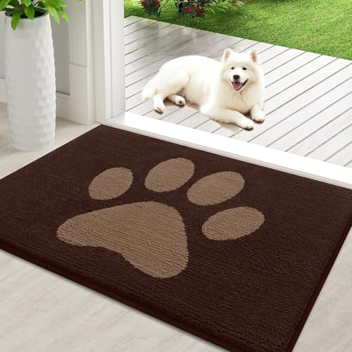 Buganda Dog Door Mat for Muddy Paws, Absorbent Dirt Trapper Non Slip Indoor Doormats, Washable Low-Profile Mat for Mud Dogs, Entryway Carpet for Inside Floor (36x24 Inches, Brown) - color: Brown, size: 36.0"l X 24.0"w X 0.6"th
