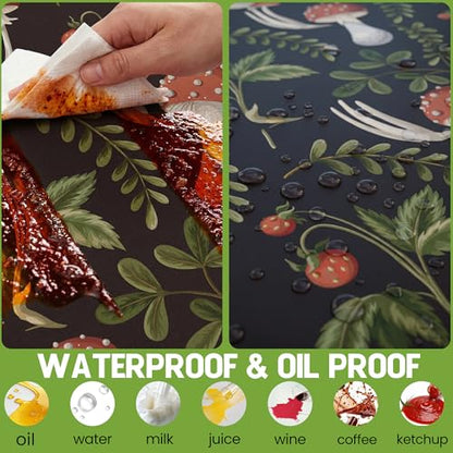 Picnic Table Cover with Bench Covers Waterproof Elastic Rectangle Furniture Fitted Table Cloth Tablecloth Glamping Camp Camper Camping Essentials Outdoor Road Trip Rv Car Travel Vacation Canping Gear - color: Black Green Mushrooms, size: 72in