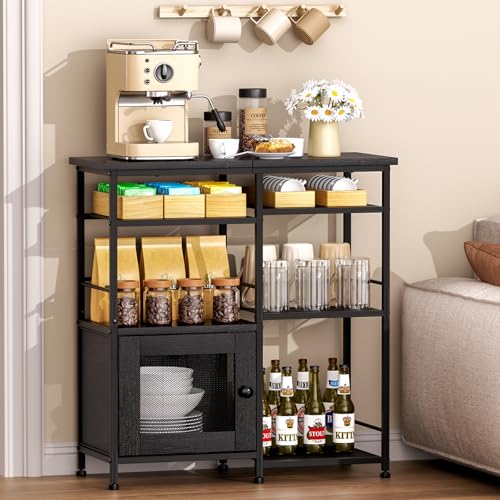 SWTYMIKI Coffee Bar Cabinet Station - Farmhouse Small Coffee Stand Station with Doors, Rustic Storage Organizer for Kitchen, Buffet Sideboard Cabinet Table for Home, Office, Corner, Bar, Black - color: Black