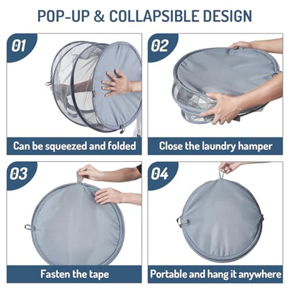 Seiritex Mesh Popup Laundry Hamper 115L Collapsible Laundry Basket Extra Large Capacity Foldable Clothing Storage Basket with Handles 26 H x 18 W x 18 L (Gray) - color: Gray-1