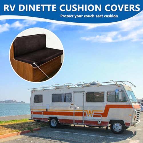 ANARACHON Leather Look RV Camper Dinette Cushion Covers, Washable RV Couch Cushion Covers Dinette Booth Seats Stretchable Camper Seat Covers (02 Chocolate, 1 Set) - color: 02 Chocolate, size: 1 Set