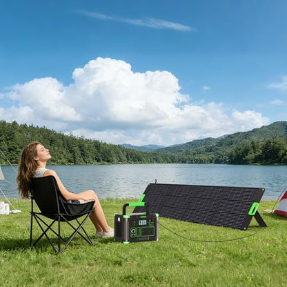 200W Portable Solar Panel Charger with 4 Kickstands, IP65 Waterproof | Foldable Solar Charger Kit with DC XT60 & Anderson Outputs for Power Stations, Outdoor RV Camping, and Emergency Blackout - color: Green