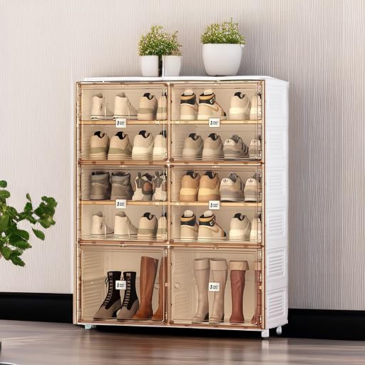 ANTBOX Portable Shoe Rack Organizer for Closet Entryway, Stackable Sneaker Storage Shoe Cabinet with Magnetic Clear Door, Large Plastic Storage containers Bins with Lids 5 Tiers 20 Pairs - size: 5 Tiers 20 Pairs