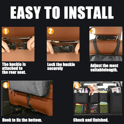 BESULEN Car Trunk Organizer, Hanging Cargo Bag with Large Pockets, Zippers Detachable Seat Back Storage with Lids, Equipped with Elastic Net, Foldable Space Saving Expert for Car, SUV, Van (Gray)