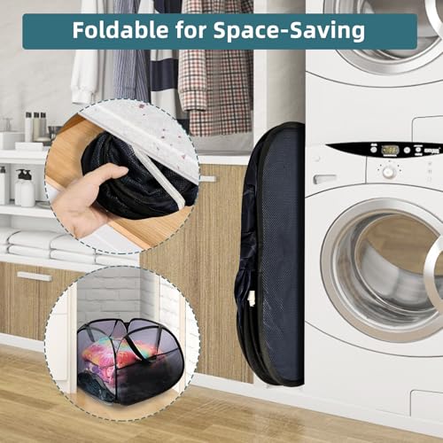2 Pack Collapsible Laundry Baskets, 90L Large Foldable Laundry Basket, Durable Mesh Pop Up Hampers for Laundry, Dirty Clothes Laundry Hamper for Bedroom, Bathroom, Dorm, Laundry Room, Travel Black - color: 2xBlack