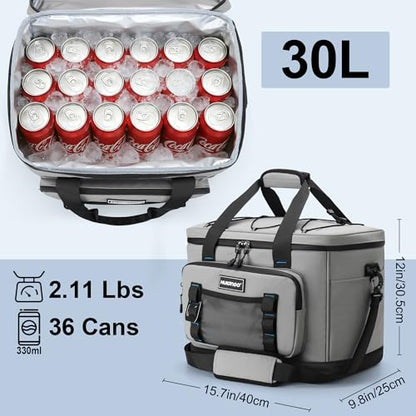Hulongo Insulated Foldable Collapsible Cooler Bag Soft Sided Cooler for Picnic, Camping, Grocery Shopping, Beach, 30L - color: gray