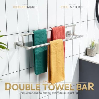 KOKOSIRI Bath Towel Holders Brushed Nickel Bathroom Rack 24-Inch Double Towel Bars Rails for Garage Kitchen Stainless Steel B5009BR-L24 - color: Brushed Nickel, size: 24-Inch