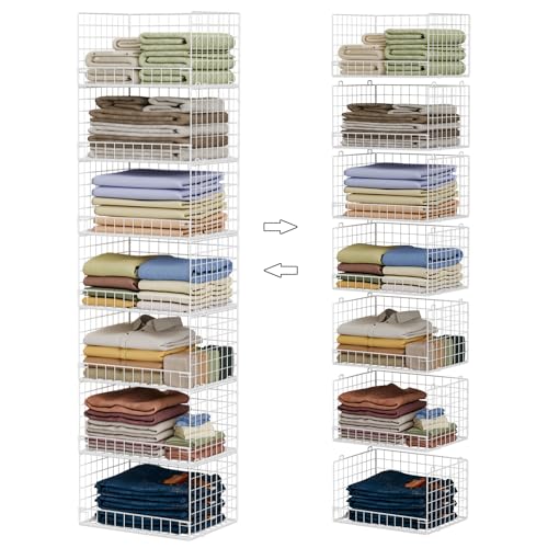 Yociyoga 7-Tier Stackable Closet Organizers and Storage Shelves, Foldable Closet Shelf Organizer System, Stackable Storage Bins Drawers for Closet Organizer System, White（Patent No. 30022416） - color: White, size: 7 Tier