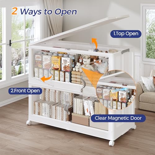 600QT Extra Large Stackable Storage Bins with Lid & Wheels & Doors, 150Gal Foldable Collapsible Closet Organizers, Plastic Cabinet Box Container Drawer for Home Kitchen Bedroom, 5Pack White - style: 5Pack