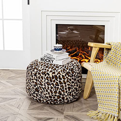 Asuprui Animal Pouf Ottoman Unstuffed Ottoman Foot Rest Round Fuzzy Pouf Seat Bean Bag Foot Rest Foldable Floor Chair Storage for Living Room Bedroom Leopard Print - color: Leopard Print Pouf No Filler