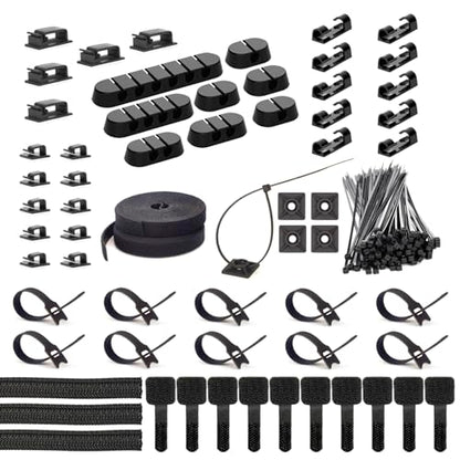 ZIIYAN 163 PCS Cable Management Kit, 3 Wire Organizer Sleeve, 8 Self Adhesive Cable Holder, 25 Cord Clips, 20+2 Roll Reusable Cable Straps and 100 Fastening Cable Ties for Computer TV Under Desk