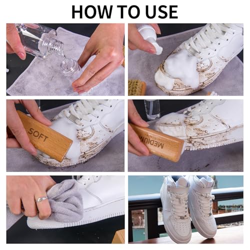 Shoe Cleaner Kit for Sneaker - 8.5 Oz Shoe Cleaning Kit with Shoe Brushes & Towel, White Sneaker Cleaner Kit, Shoe Cleaner for Tennis Shoe Suede Mesh Knit Leather Shoe, and Most Materials