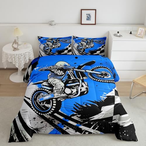Feelyou Boys Girls Dirt Bike Comforter Set Full Size, Extreme Sports Bedding Set Kids Racing Motocross Rider Comforter Motorcycle Teens Duvet Set Bedroom Decor with 2 Pillow Case - color: Multi 04, size: Full