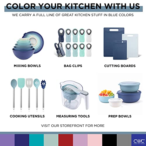 COOK WITH COLOR Mixing Bowls with Lids - 12 Piece Plastic Nesting Bowls Set includes 6 Prep Bowls and 6 Lids, Microwave Safe Mixing Bowl Set, Blue Embossed - color: Blue Embossed