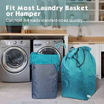 Tear Proof Nylon Laundry Bag with Handles (2 Pack),Travel Laundry Bag with Drawstring Closure,Dirty Clothes Bag Fit Most Laundry Hamper or Basket,27.5x34.5 in,Blue Aqua - color: Blue Aqua (2 Pack)