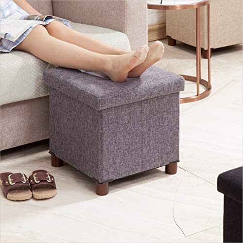 15 Inch Storage Ottoman with Wooden Legs - Cube Foot Rest Stool, Square Footstool, Comfortable Seat with Lid, Foldable Fabric Ottoman, Space-Saving Grey - color: Squ Grey